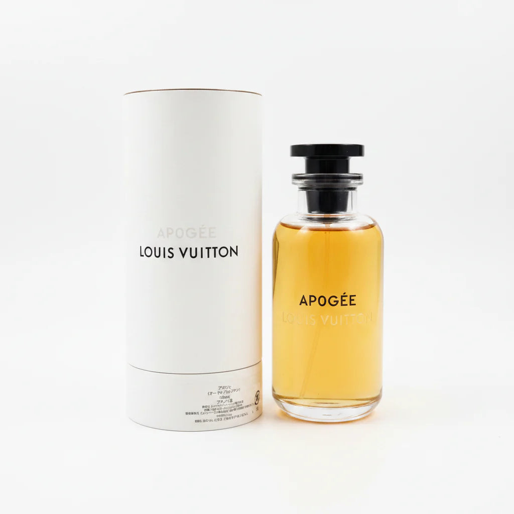 Louis Vuitton Apogèèe perfume bottle and packaging on a neutral background