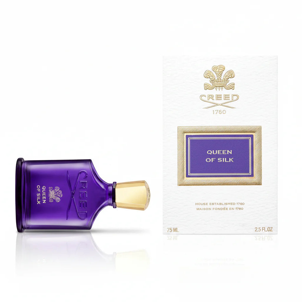 Creed Queen of Silk perfume bottle and packaging on a white background