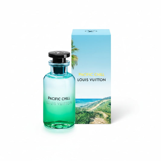 Louis Vuitton Pacific Chill perfume bottle with packaging on a white background